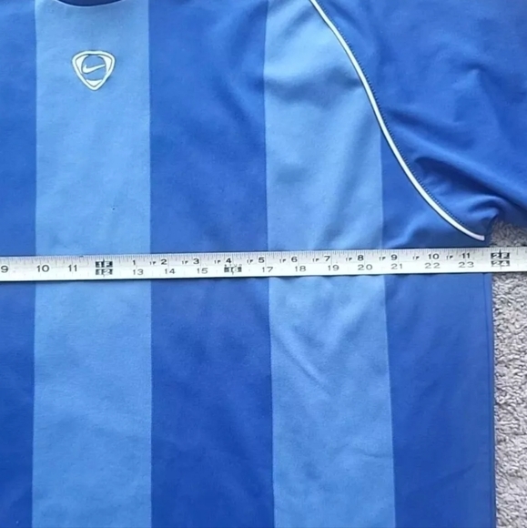 Nike Y2K Soccer Jersey Mens XL Blue Striped Training T-Shirt Center Swoosh Logo - Picture 9 of 13